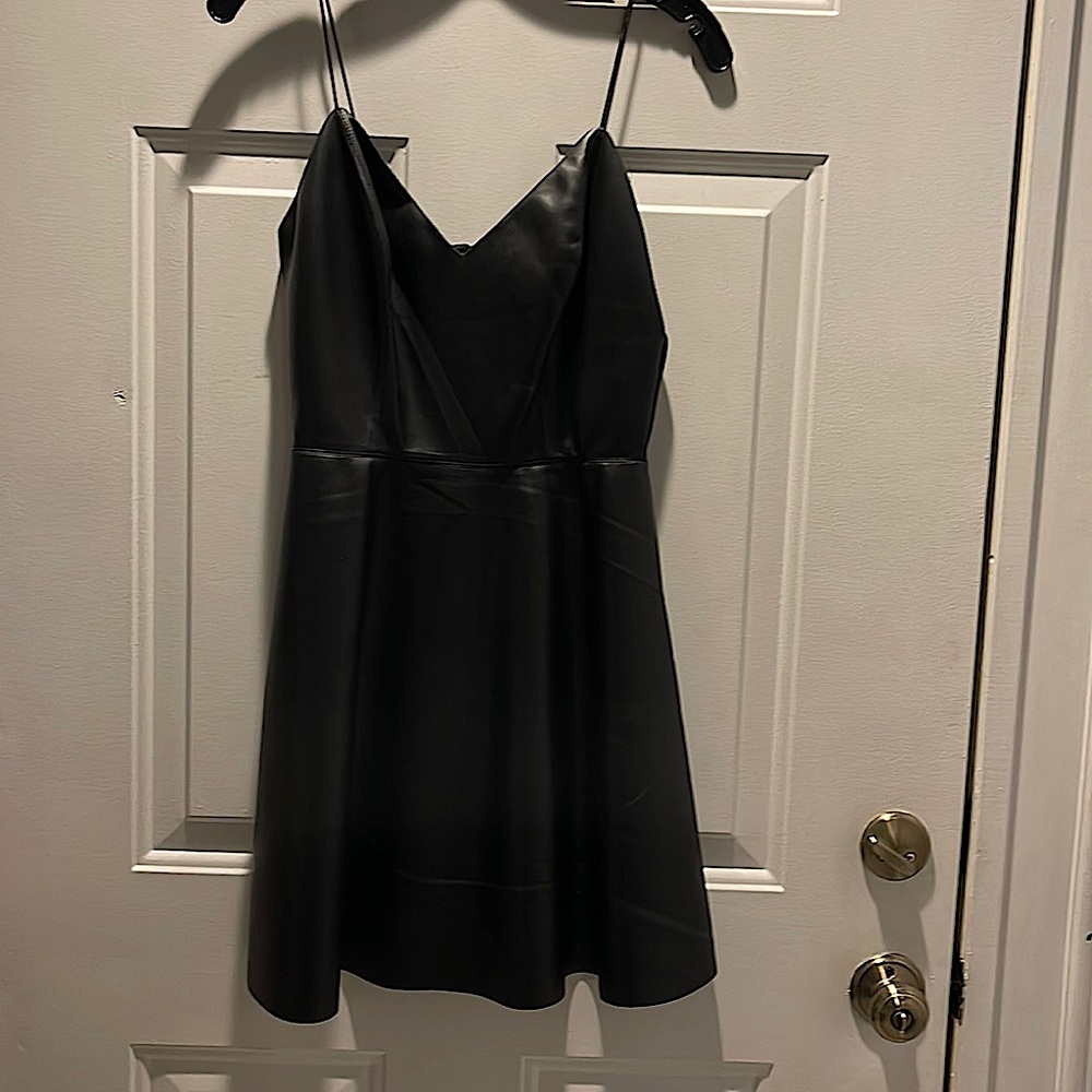 Love…ady Faux Black Leather Skater Dress Size Medium
